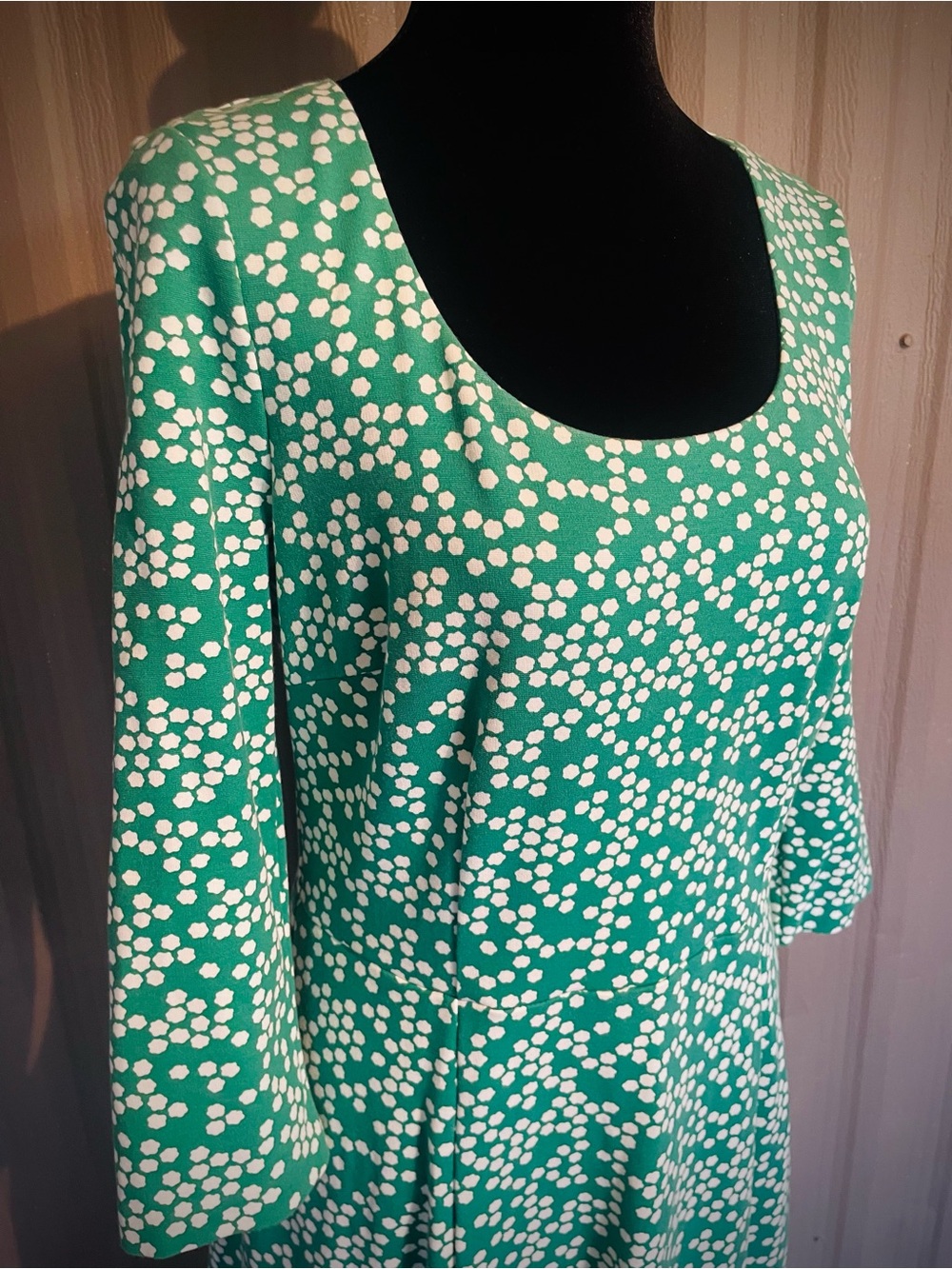 BODEN Julianna Ponte Dress 3/4 Sleeve Fit Flare US 8R Green White Midi Pockets
